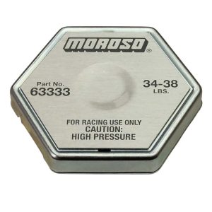 Moroso Radiator Cap, 34 to 38 PSI Maximum Pressure, Hexagon, Without Safety Release Lever, Steel, Moroso Logo – 63333