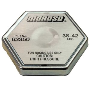 Moroso Radiator Cap, 38 to 42 PSI Maximum Pressure, Hexagon, Without Safety Release Lever, Steel, Moroso Logo – 63350