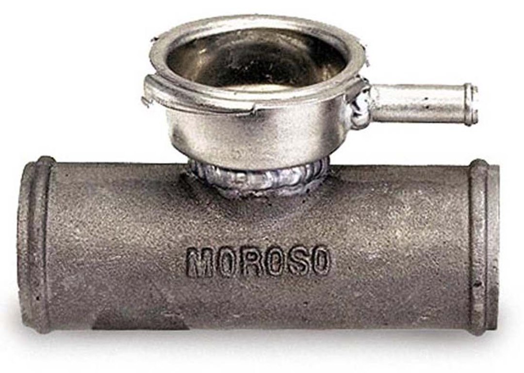 Moroso Radiator Hose Filler, 356-T6 Cast Aluminum, 1/2 Inch Diameter to 1/2 Inch Diameter, Without Radiator Cap – 63730