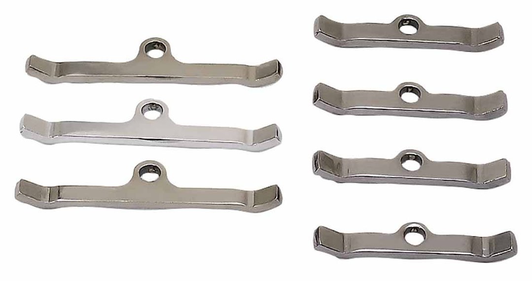 Moroso Valve Cover Hold Down Tab Set, 5/16 Inch Diameter Holes, Chrome, Steel, 7 Tabs – 68516