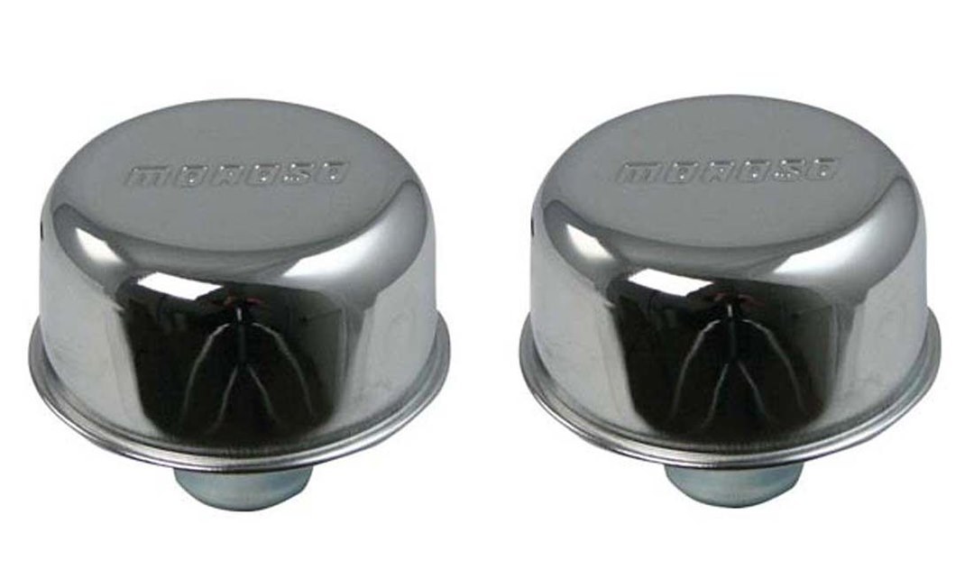 Moroso Crankcase Breather Cap, Circle, Push-IN Style, Chrome, With Grommet – 68740