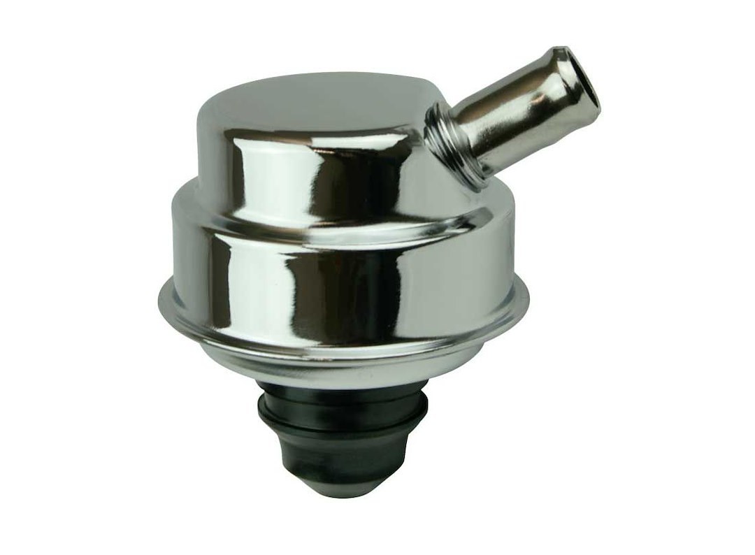 Moroso Crankcase Breather Cap, Circle, Push-IN Style, Chrome, With Grommet – 68781