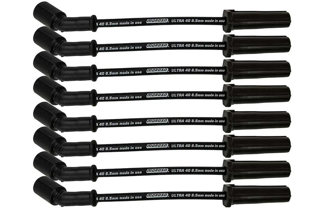Moroso Spark Plug Wire Set, Ultra 40, For Use with GM Ls/ Lt Series Engines, Black, 8.5 Millimeter, Silicone, Spiral Wound Conductor – 73745