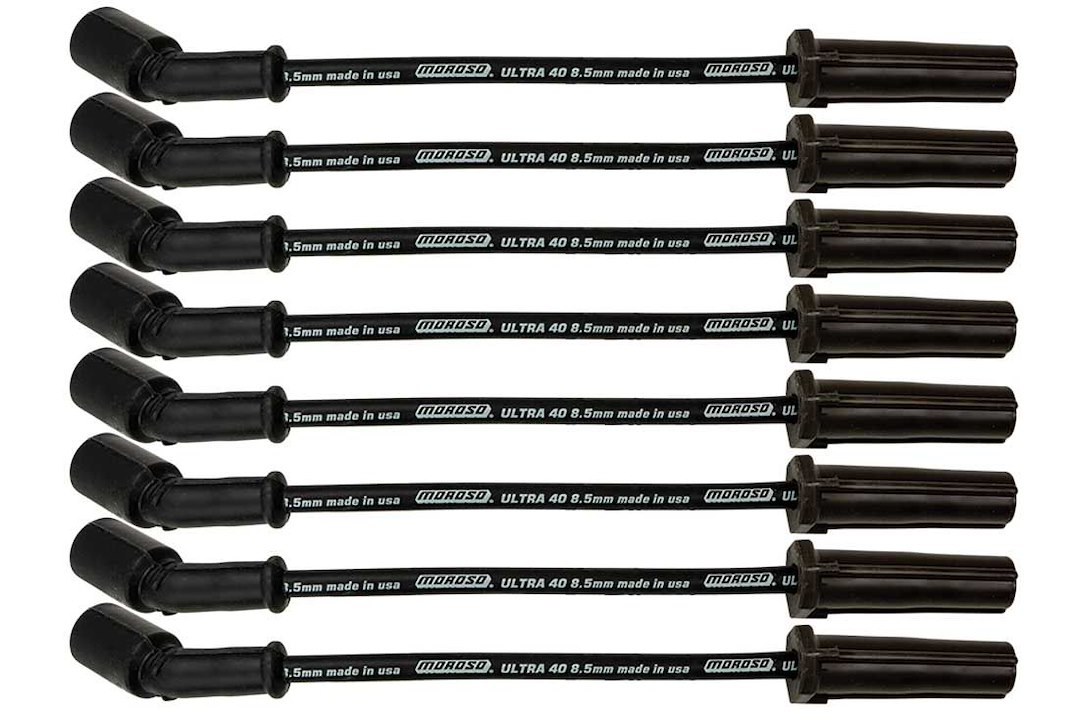 Moroso Spark Plug Wire Set, Ultra 40, For Use with GM Ls/ Lt Series Engines, Black, 8.5 Millimeter, Silicone, Spiral Wound Conductor – 73747
