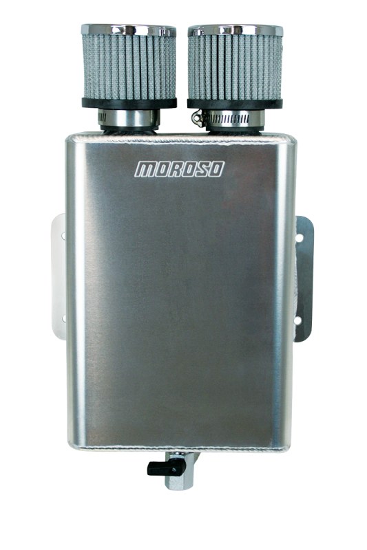 Moroso Catch Can, For Storing Excess Oil, 11 Inch Tank Height X 7 Inch Width Without Mount X 4 Inch Depth, 15 Inch Overall Height, Dual 16AN – 85390