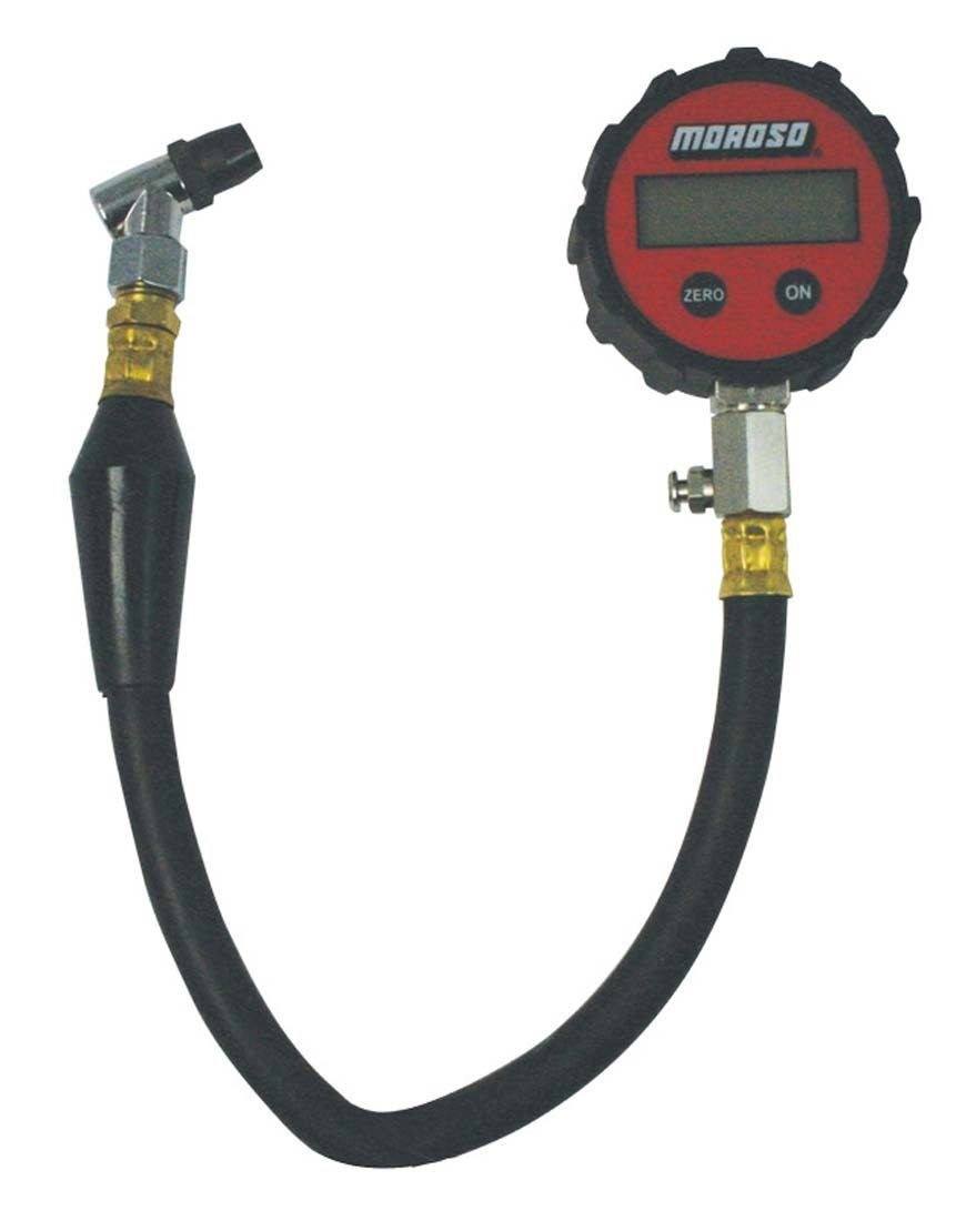 Moroso Tire Pressure Gauge, 2-5/8 Inch Diameter, 0 to 100 Pounds Per Square Inch (PSI), Digital Display, With Rubber Gauge Cover – 89576