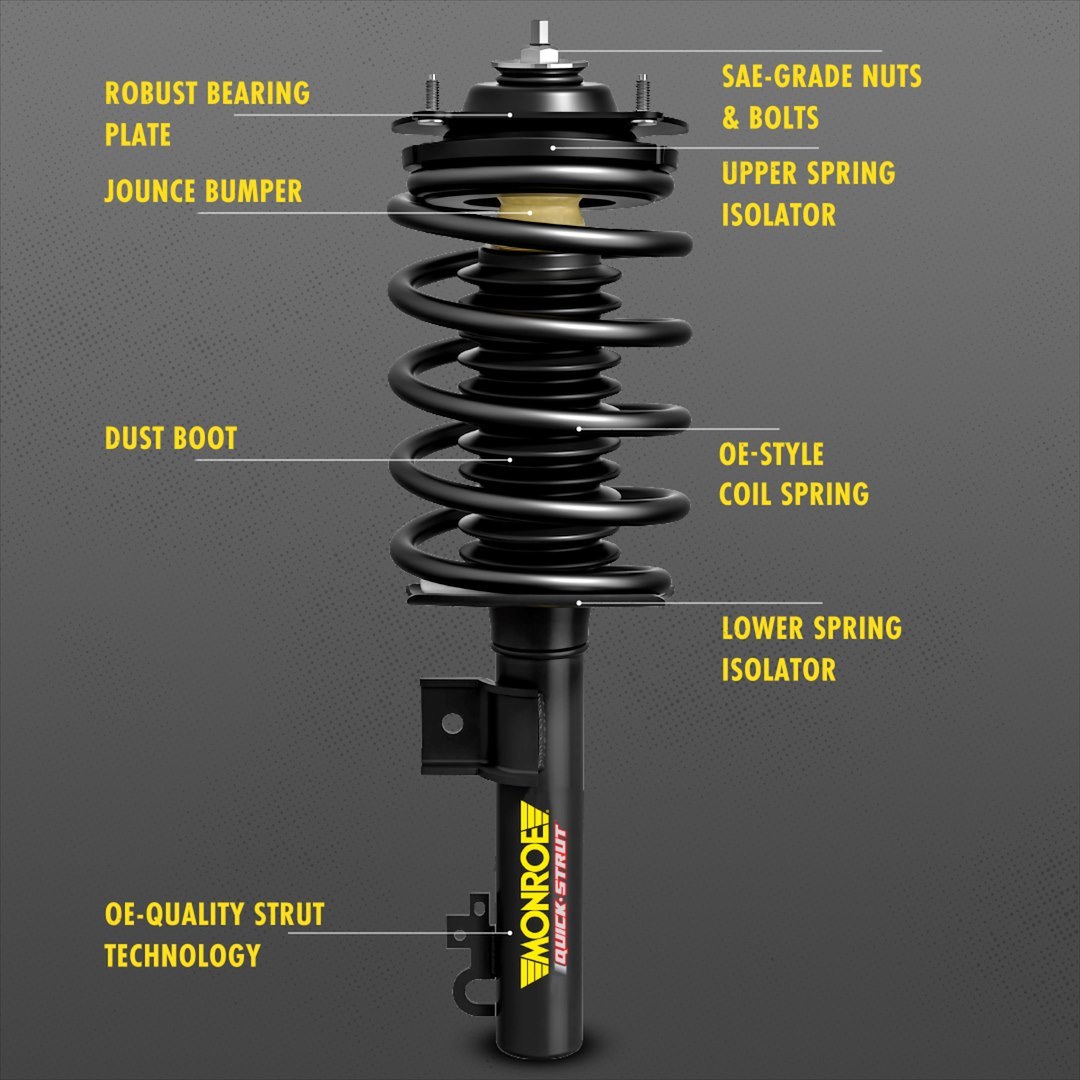 Monroe Shock Absorber, Quick-Strut ®, Nitrogen Gas Charged, With Coil Spring/ Strut/ Strut Mount, Single – 171572L