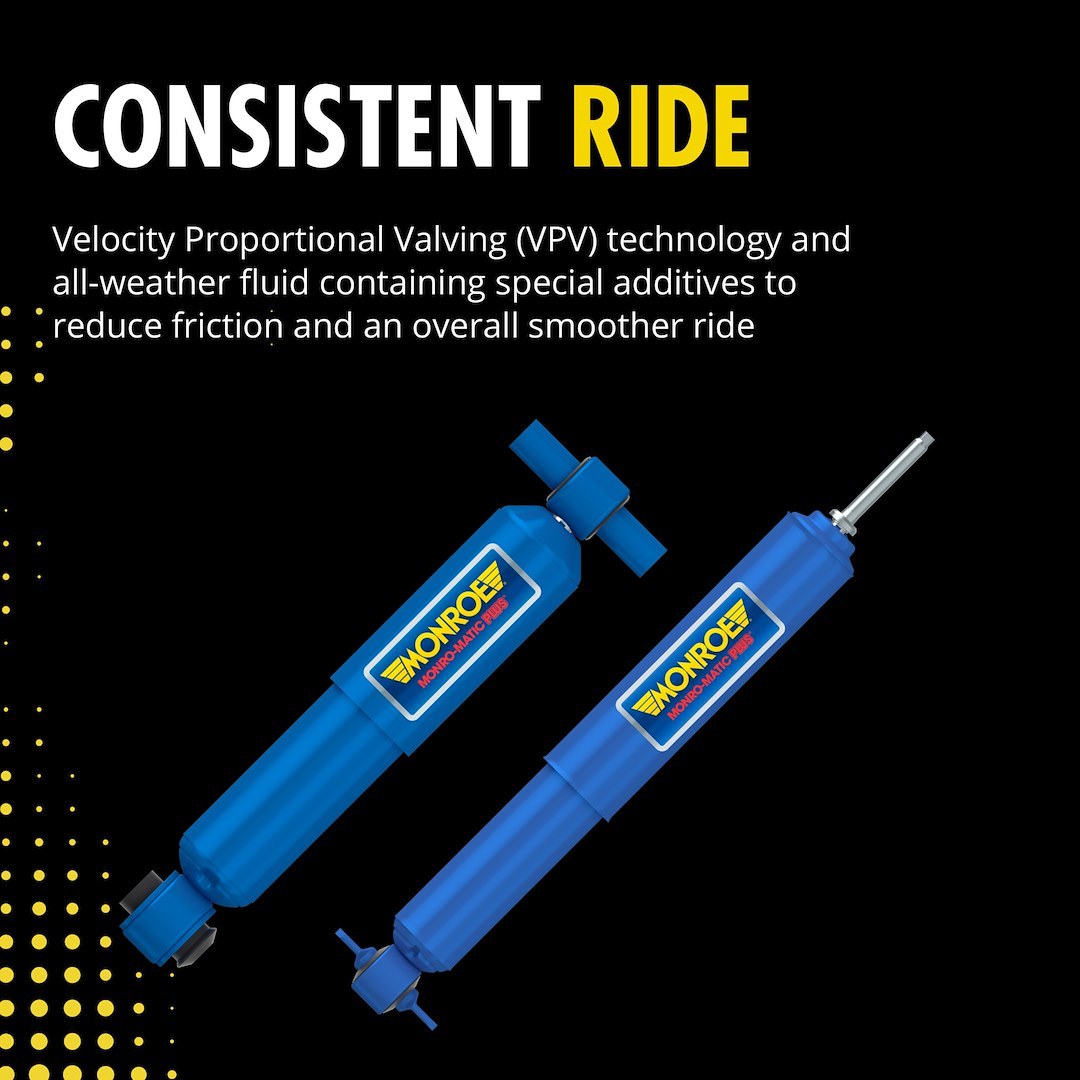 Monroe Shock Absorber, Monro-Matic ® Plus, Nitrogen Gas Charged, Without Warranty, Non Adjustable Valving, Without Shock Boots, Blue, Single – 33178