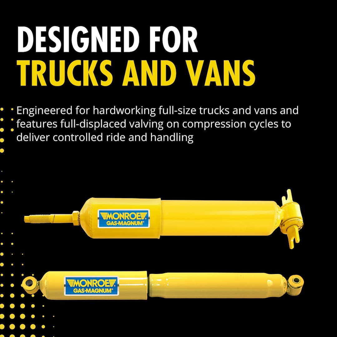 Monroe Shock Absorber, Gas-Magnum®, Nitrogen Gas Charged, Non Adjustable Valving, Without Shock Boots, Yellow, Single – 34534