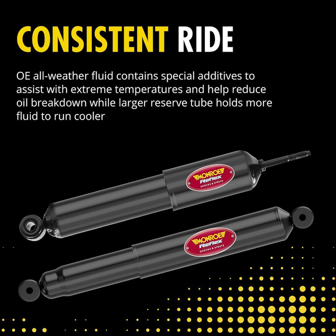 Monroe Shock Absorber, Reflex ®, Nitrogen Gas Charged, Non Adjustable Valving, Without Shock Boots, Black, Single – 911199