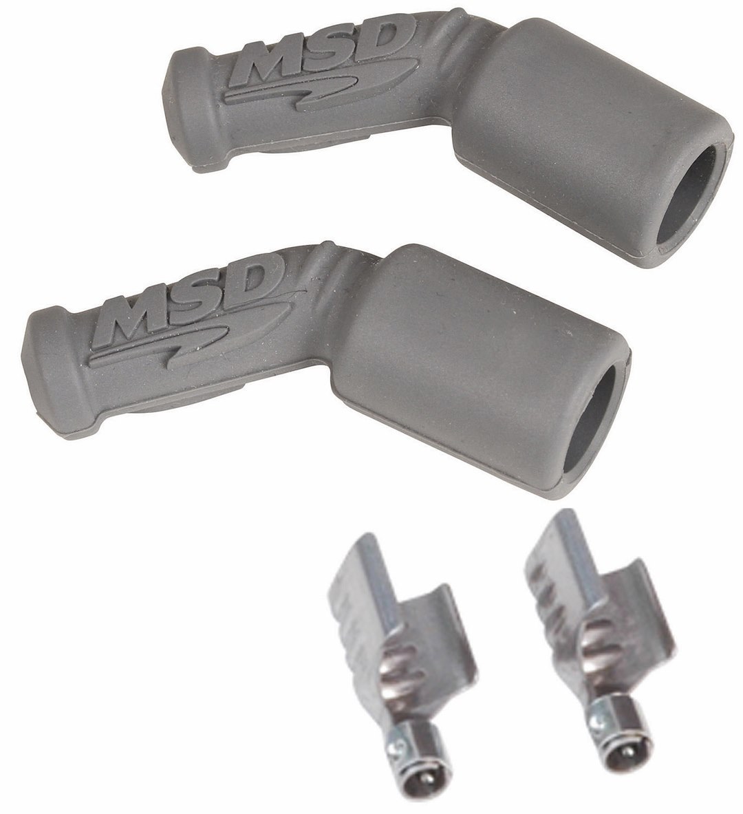 MSD Ignition Spark Plug Boot, LS1 45 Degree, Fits 8-1/2 Millimeter Wires, With Terminals, Silicone, Set of 2 – 3304