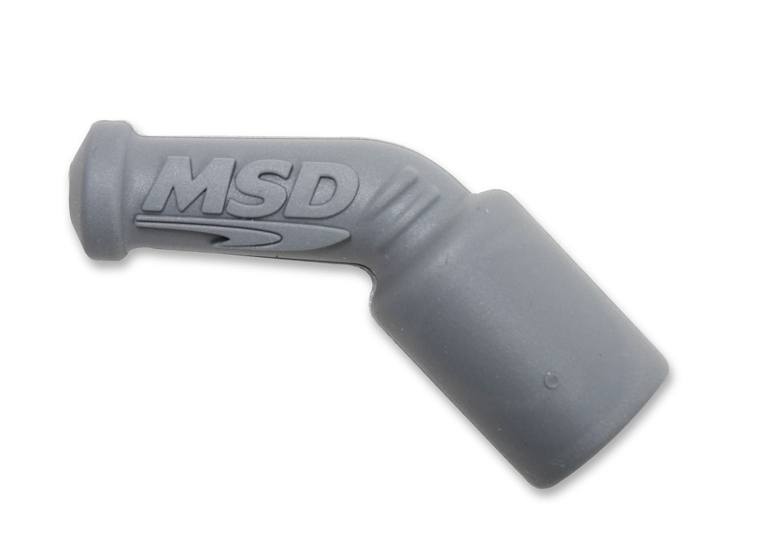 MSD Ignition Spark Plug Boot, LS1 45 Degree, Fits 8-1/2 Millimeter Wires, With Terminals, Silicone, Set of 8 – 33048