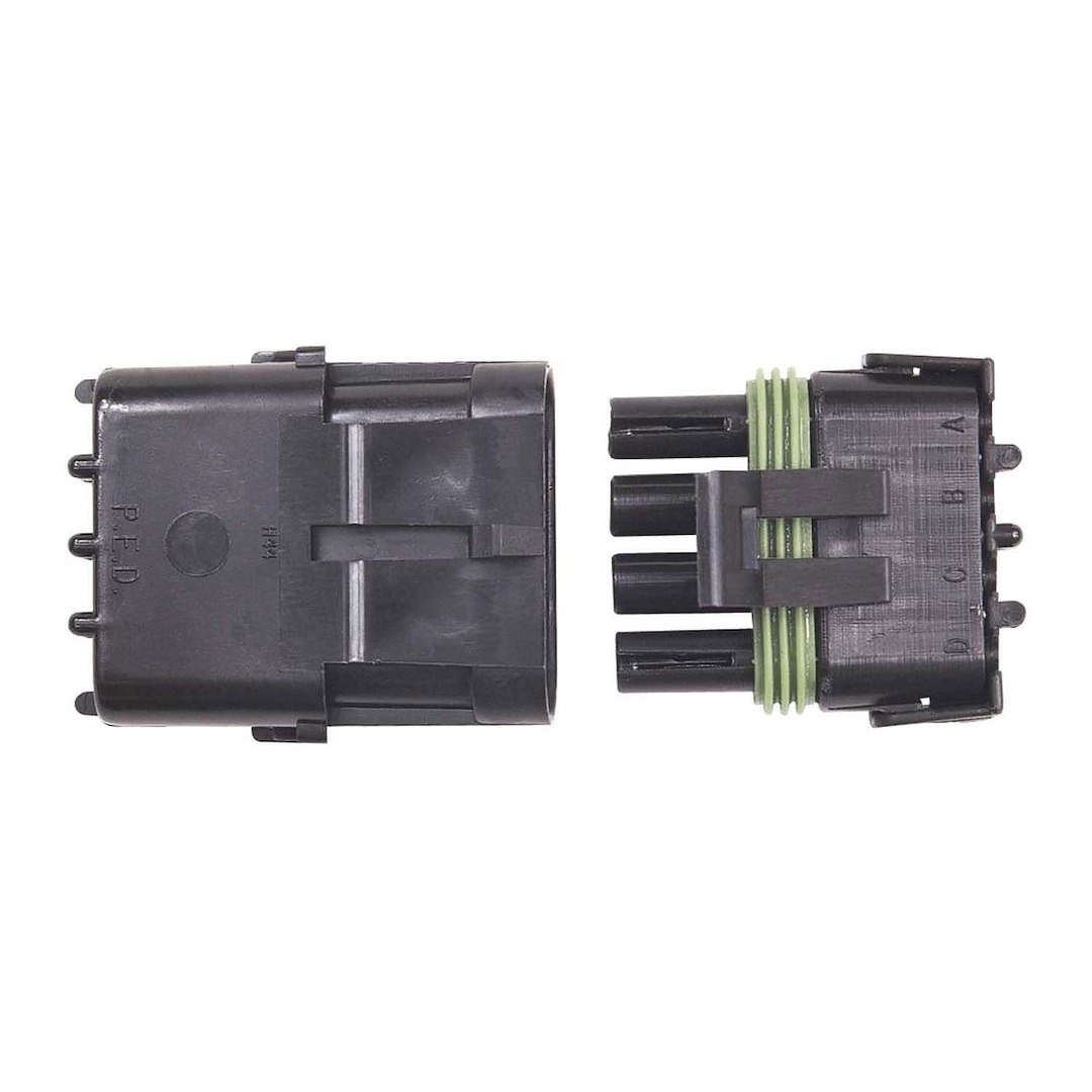 MSD Ignition Wiring Harness Connector, 4 Position Male Tower/Female Shroud Weathertight Connector, With Connector Pins and Seals – 8171