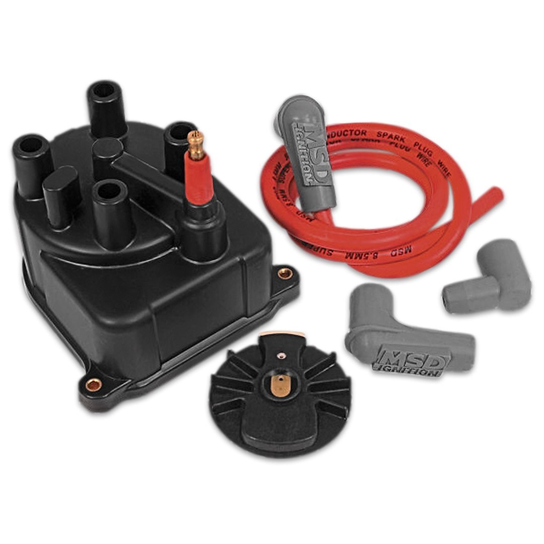 MSD Ignition Distributor Cap and Rotor Kit, Honda Power Cap and Rotor Kits, Bolt Down, Hei Style Posts, Red – 82923
