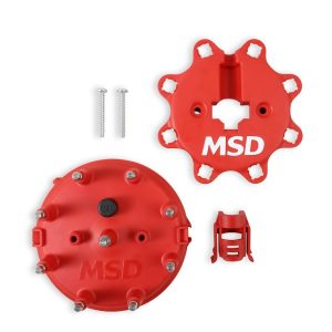 MSD Ignition Distributor Cap, For Use with Msd Distributors That Use a Ford Style Cap, With Wire Retainer, Clip Down, Hei Style Posts, Red – 8408