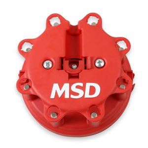 MSD Ignition Distributor Cap, For Use with Msd Distributors That Use a Ford Style Cap, With Wire Retainer, Clip Down, Hei Style Posts, Red – 8408