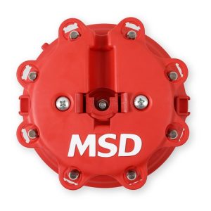 MSD Ignition Distributor Cap, For Use with Msd Distributors That Use a Ford Style Cap, With Wire Retainer, Clip Down, Hei Style Posts, Red – 8408