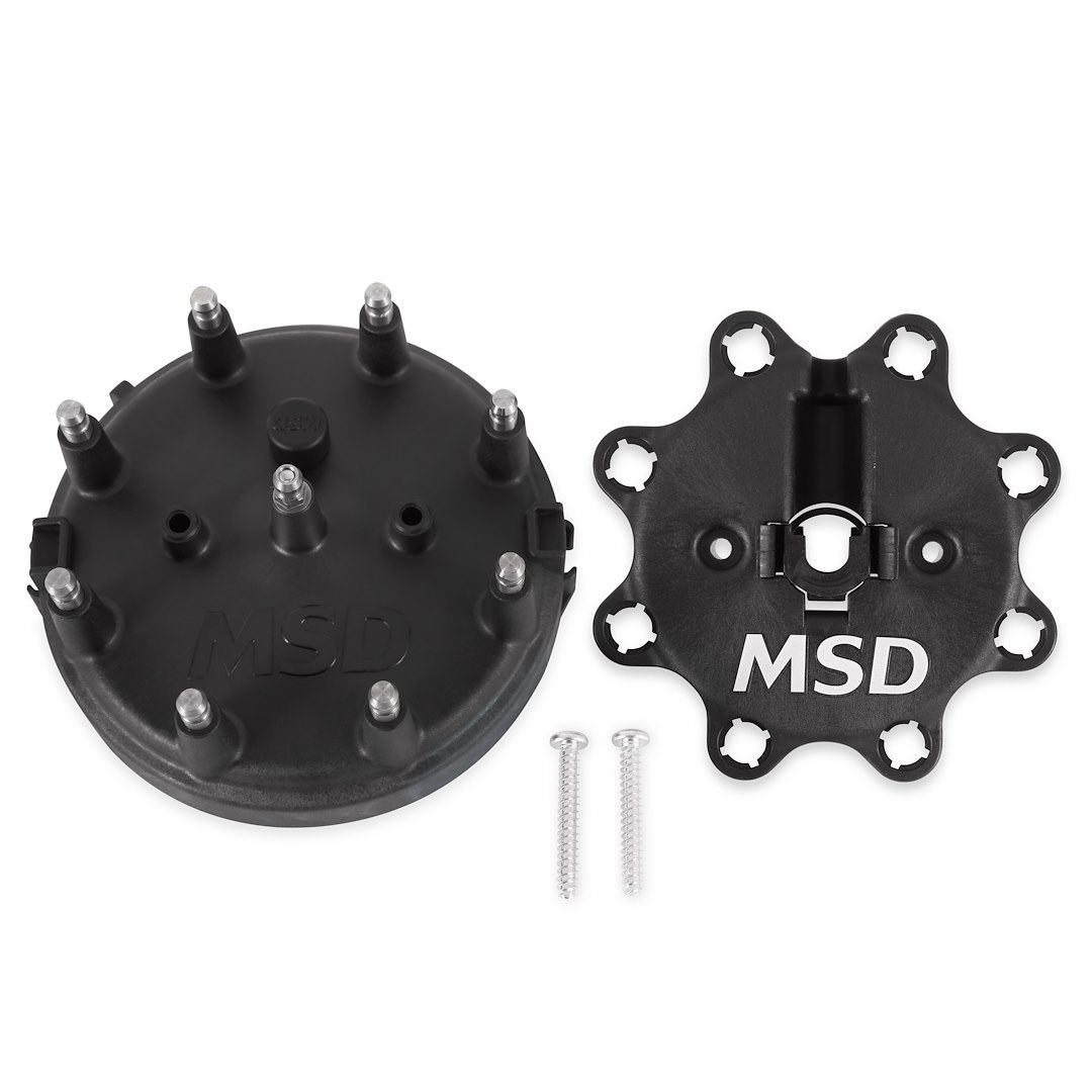 MSD Ignition Distributor Cap, For Use with Msd Distributors That Use a Ford Style Cap, With Wire Retainer, Clip Down, Hei Style Posts, Black – 84083
