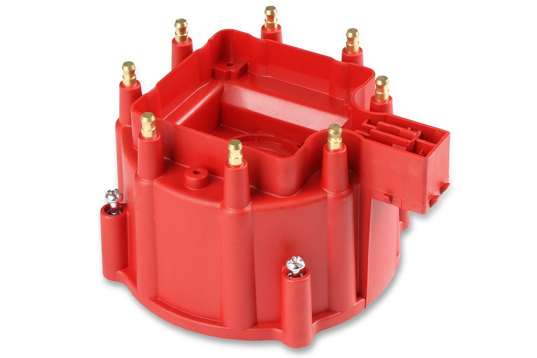 MSD Ignition Distributor Cap and Rotor Kit, For Use with GM V8 Hei with Internal Coil, Bolt Down, Hei Style Posts, Red – 8416