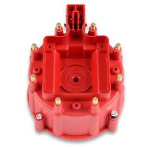MSD Ignition Distributor Cap and Rotor Kit, For Use with GM V8 Hei with Internal Coil, Bolt Down, Hei Style Posts, Red – 8416