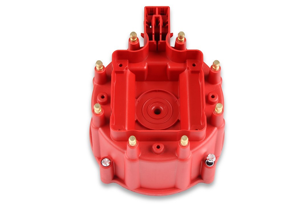 MSD Ignition Distributor Cap and Rotor Kit, For Use with GM V8 Hei with Internal Coil, Bolt Down, Hei Style Posts, Red – 8416