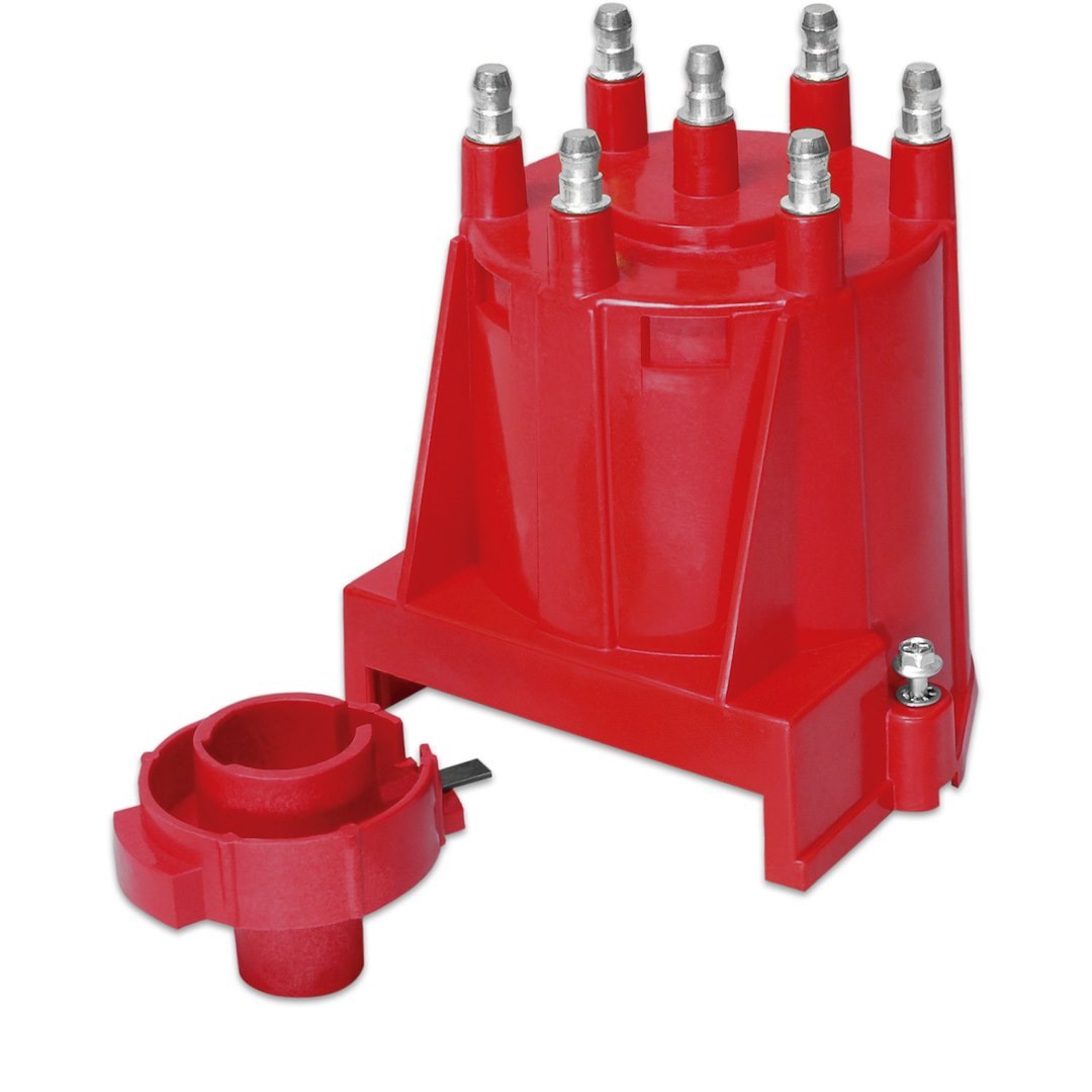 MSD Ignition Distributor Cap and Rotor Kit, For Use with 4.3L GM V6 Efi Distributors, Bolt Down, Hei Style Posts, Red – 8430
