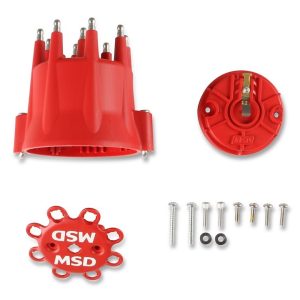 MSD Ignition Distributor Cap and Rotor Kit, For Use with Msd Pro-Billet Distributors, With Wire Retainer, Bolt Down, Hei Style Posts, Red – 84335