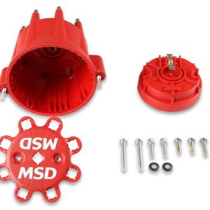 MSD Ignition Distributor Cap and Rotor Kit, For Use with Msd Pro-Billet Distributors, With Wire Retainer, Bolt Down, Hei Style Posts, Red – 84335
