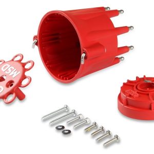 MSD Ignition Distributor Cap and Rotor Kit, For Use with Msd Pro-Billet Distributors, With Wire Retainer, Bolt Down, Hei Style Posts, Red – 84335