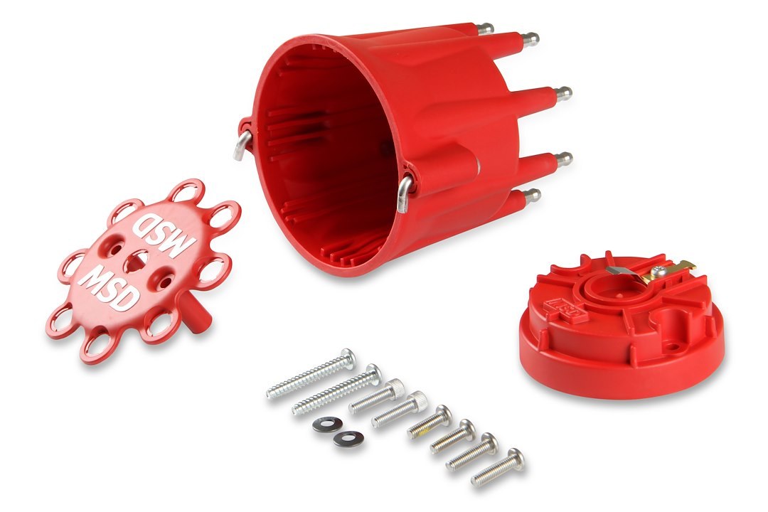 MSD Ignition Distributor Cap and Rotor Kit, For Use with Msd Pro-Billet Distributors, With Wire Retainer, Bolt Down, Hei Style Posts, Red – 84335