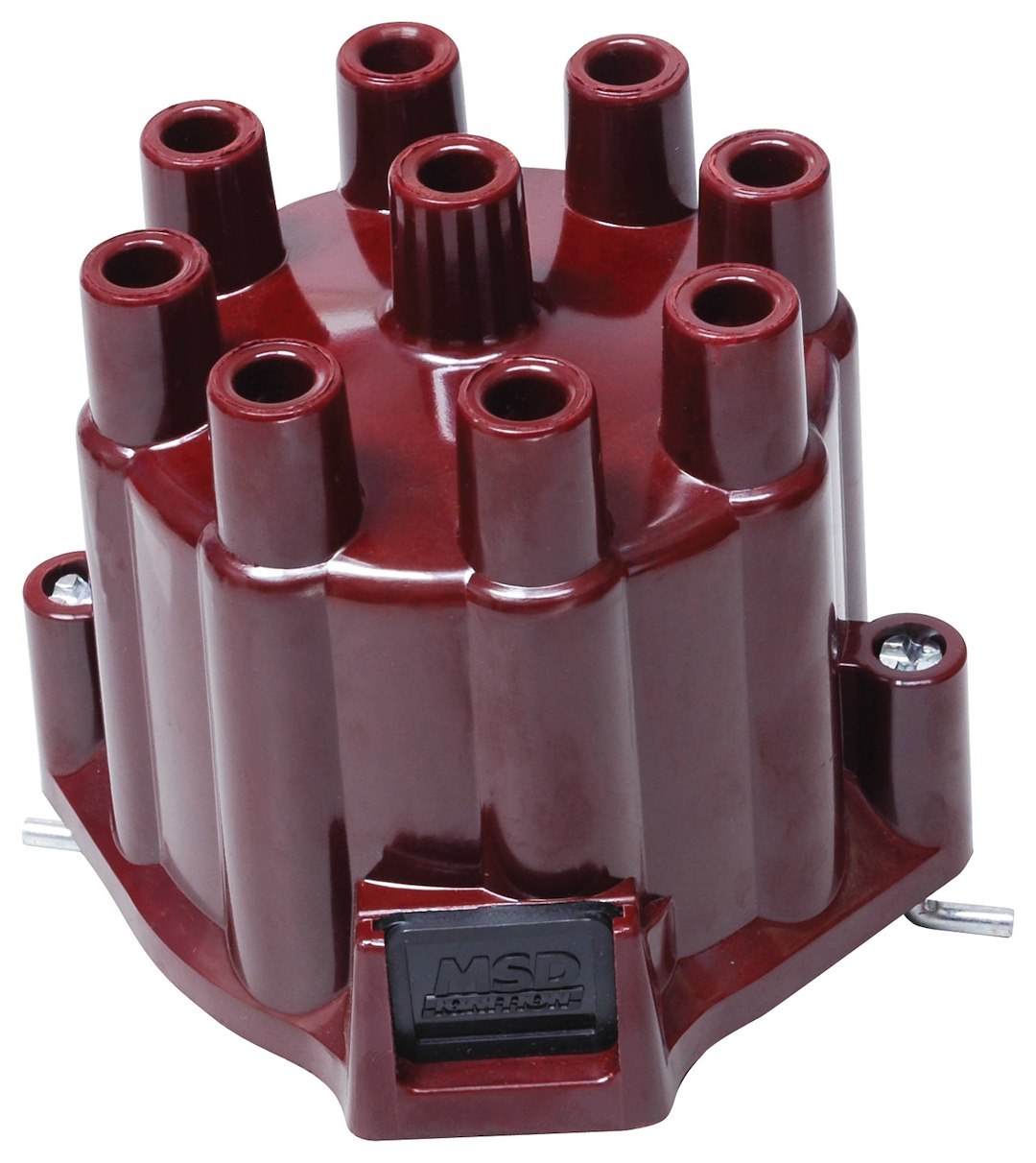 MSD Ignition Distributor Cap, For Use with Chevy V8 Engines, Standard Cap, Bolt Down, Socket Style Posts, Brown – 8437