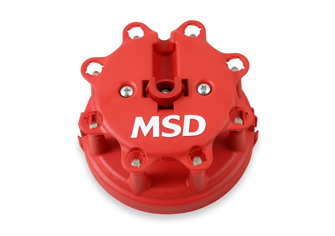 MSD Ignition Distributor Cap and Rotor Kit, For Use with Ford V8 Tfi Distributors, With Wire Retainer, Clip Down, Hei Style Posts, Red – 8482