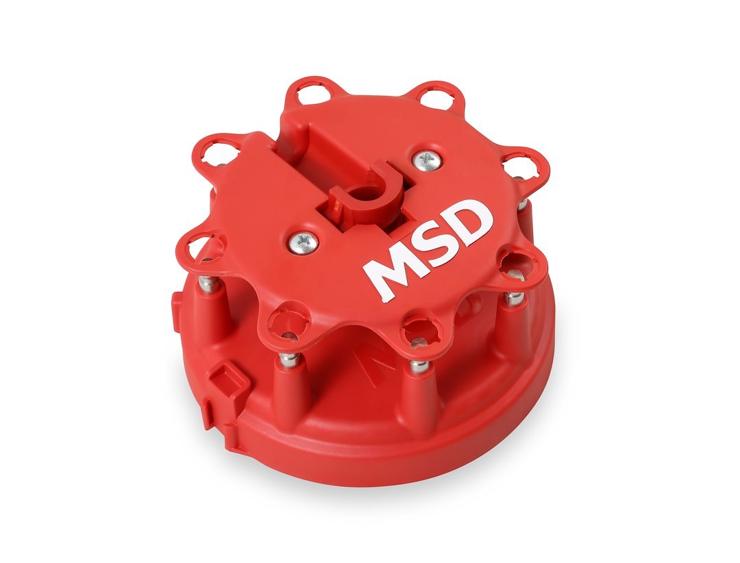 MSD Ignition Distributor Cap and Rotor Kit, For Use with Ford V8 Tfi Distributors, With Wire Retainer, Clip Down, Hei Style Posts, Red – 8482