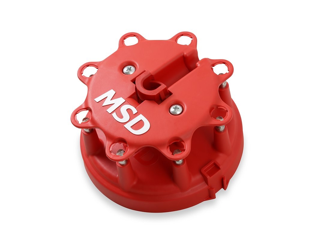 MSD Ignition Distributor Cap and Rotor Kit, For Use with Ford V8 Tfi Distributors, With Wire Retainer, Clip Down, Hei Style Posts, Red – 8482