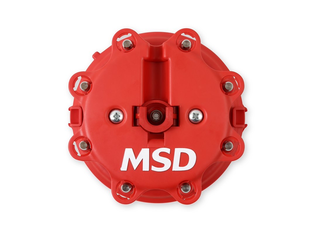 MSD Ignition Distributor Cap and Rotor Kit, For Use with Ford V8 Tfi Distributors, With Wire Retainer, Clip Down, Hei Style Posts, Red – 8482