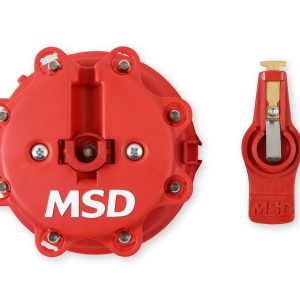 MSD Ignition Distributor Cap and Rotor Kit, For Use with Ford V8 Tfi Distributors, With Wire Retainer, Clip Down, Hei Style Posts, Red – 8482