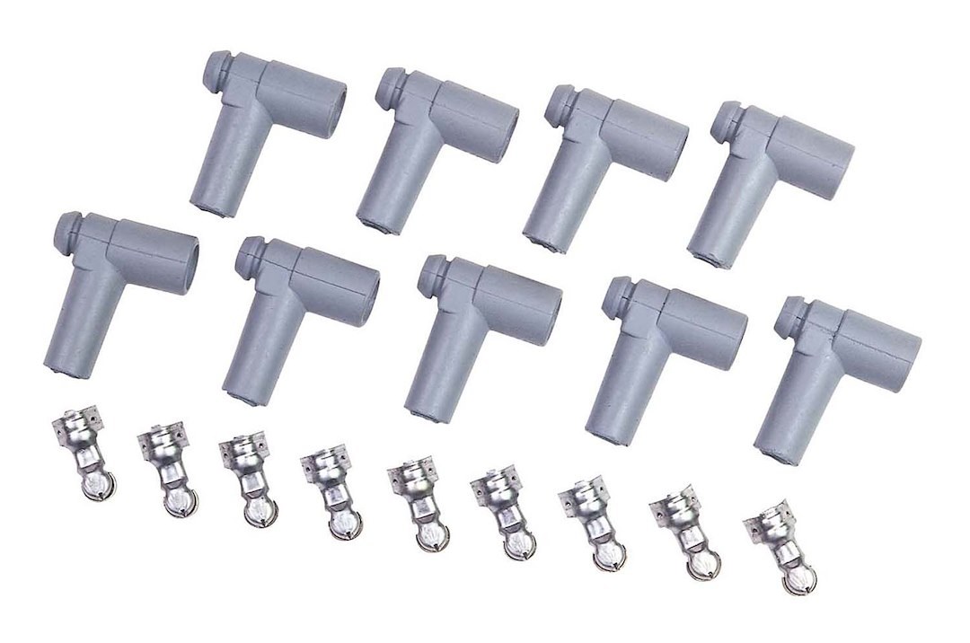MSD Ignition Distributor Boot, 90 Degree Hei Style, Fits 8.5 Millimeter Wires, With Terminal, Silicone, Set of 9 – 8849