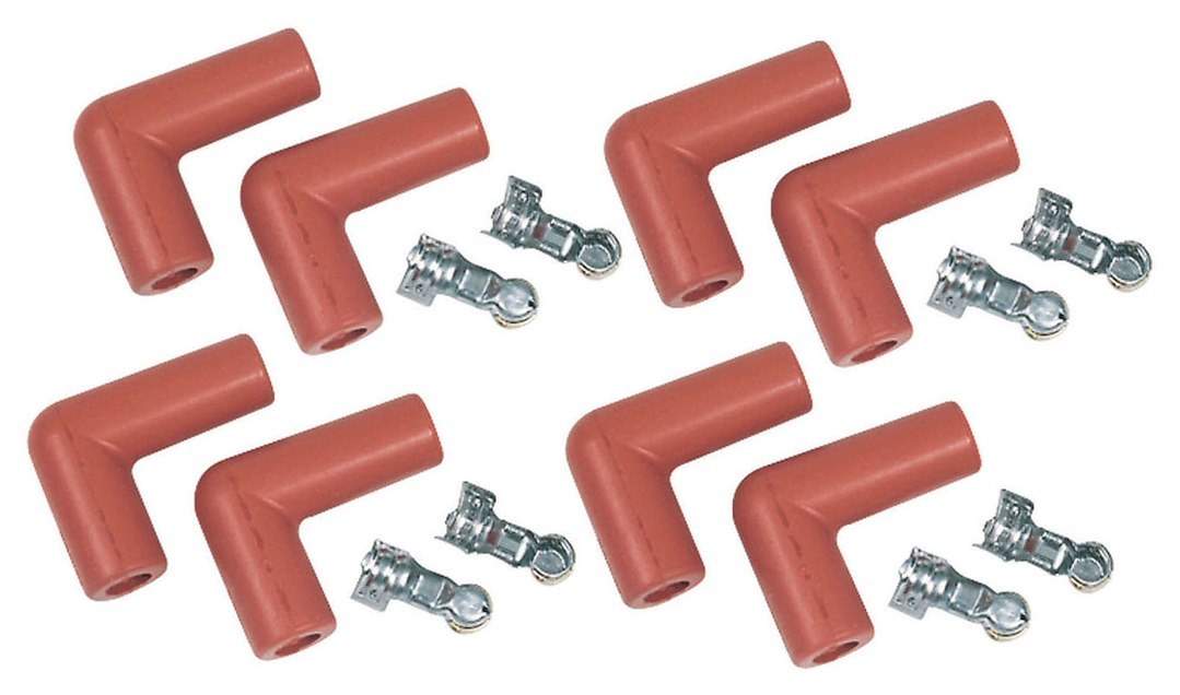 MSD Ignition Spark Plug Boot, Pro Temp, 90 Degree, Fits 8-1/2 Millimeter Wires, With Terminals, Rubber, Set of 8 – 8852
