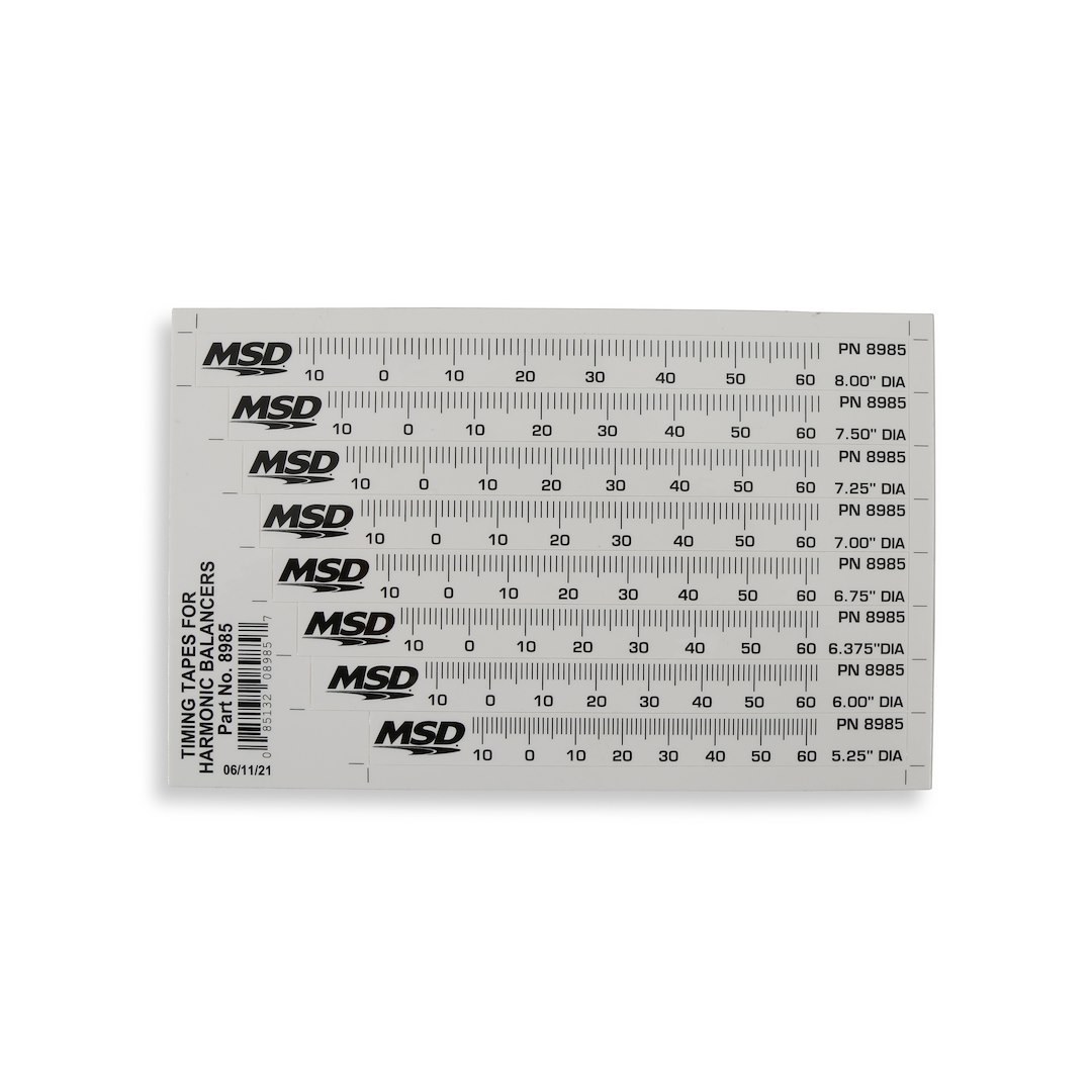 MSD Ignition Timing Tape, For Use with 5.25/6/6.375/6.75/7/7.25/7.5/8 Inch Harmonic Balancers – 8985