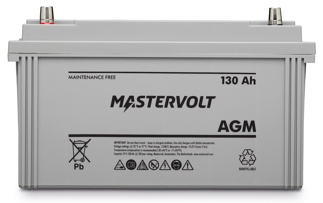 Mastervolt Battery, AGM Absorbed Glass Mat, 12 Volts, 530 Cold Cranking Amps, A-Type Standard Post/ M8 Threaded Stud Dual Top Terminal – 62001300