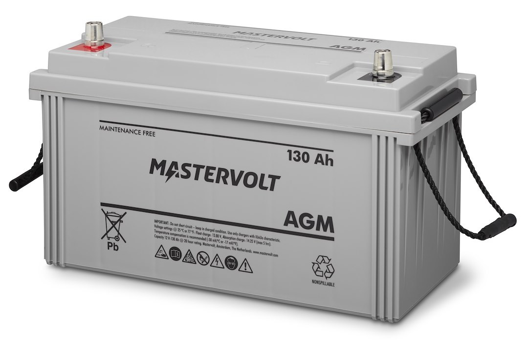 Mastervolt Battery, AGM Absorbed Glass Mat, 12 Volts, 530 Cold Cranking Amps, A-Type Standard Post/ M8 Threaded Stud Dual Top Terminal – 62001300