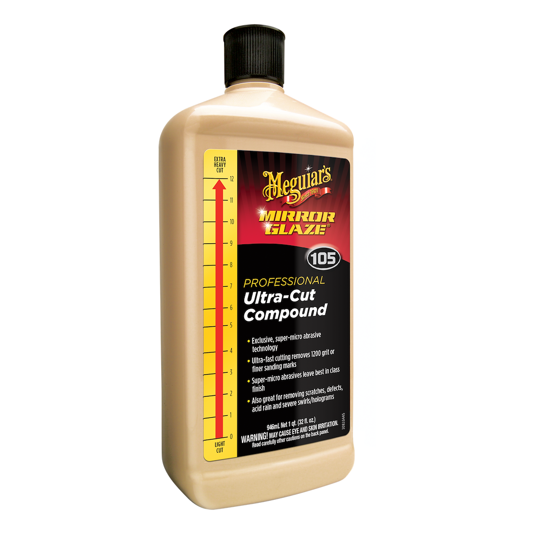 Meguiars Wax Polishing Compound, Mirror Glaze, Removes Light Swirls and Adds Gloss Clarity, Ultra Cut Compound, Liquid, White, 32 Ounce – M10532