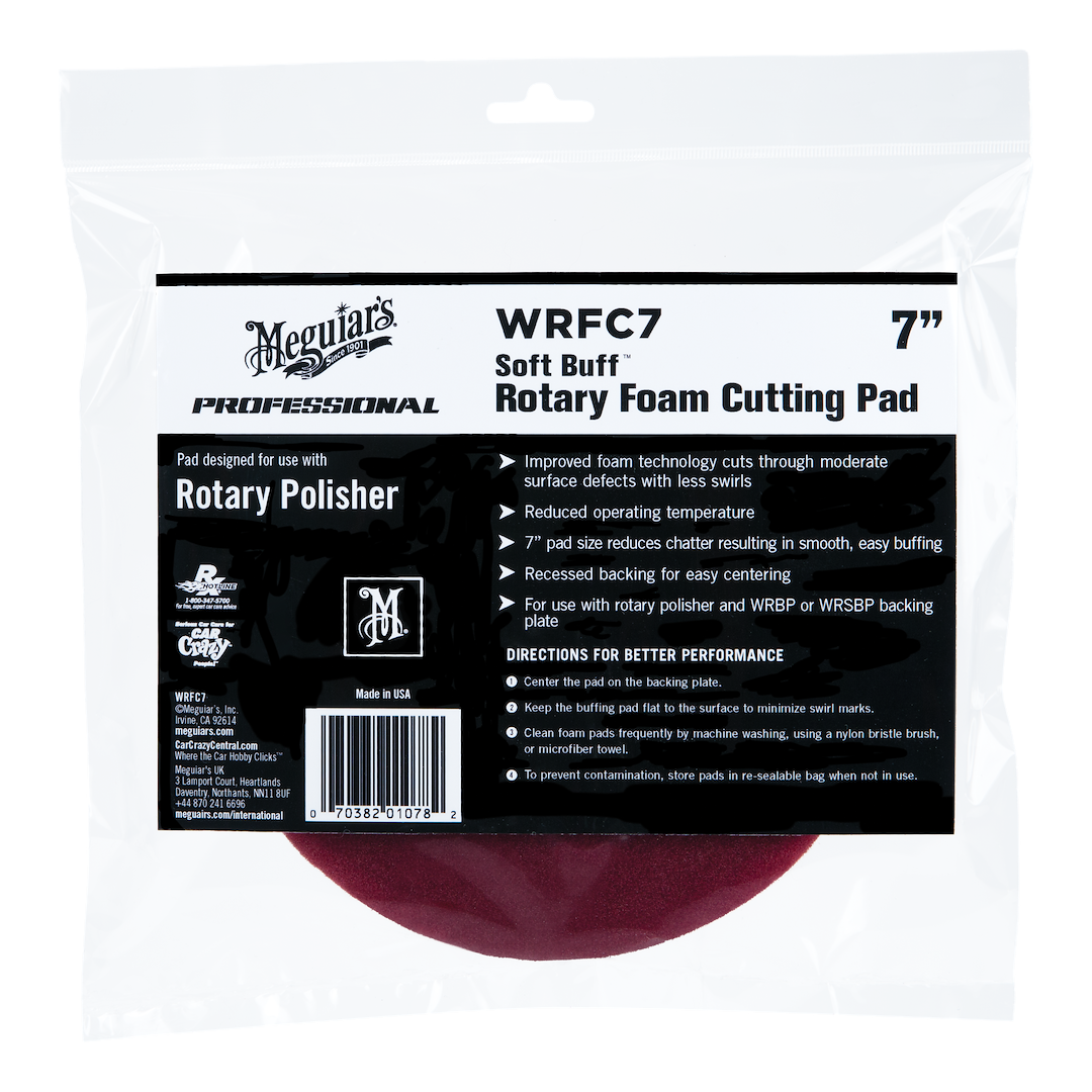 Meguiars Wax Buffing Pad, Soft Buff ™, Cuts Through Moderate Surface Defects with Less Swirls, Foam, 7 Inch Diameter, Hook and Loop, Single – WRFC7