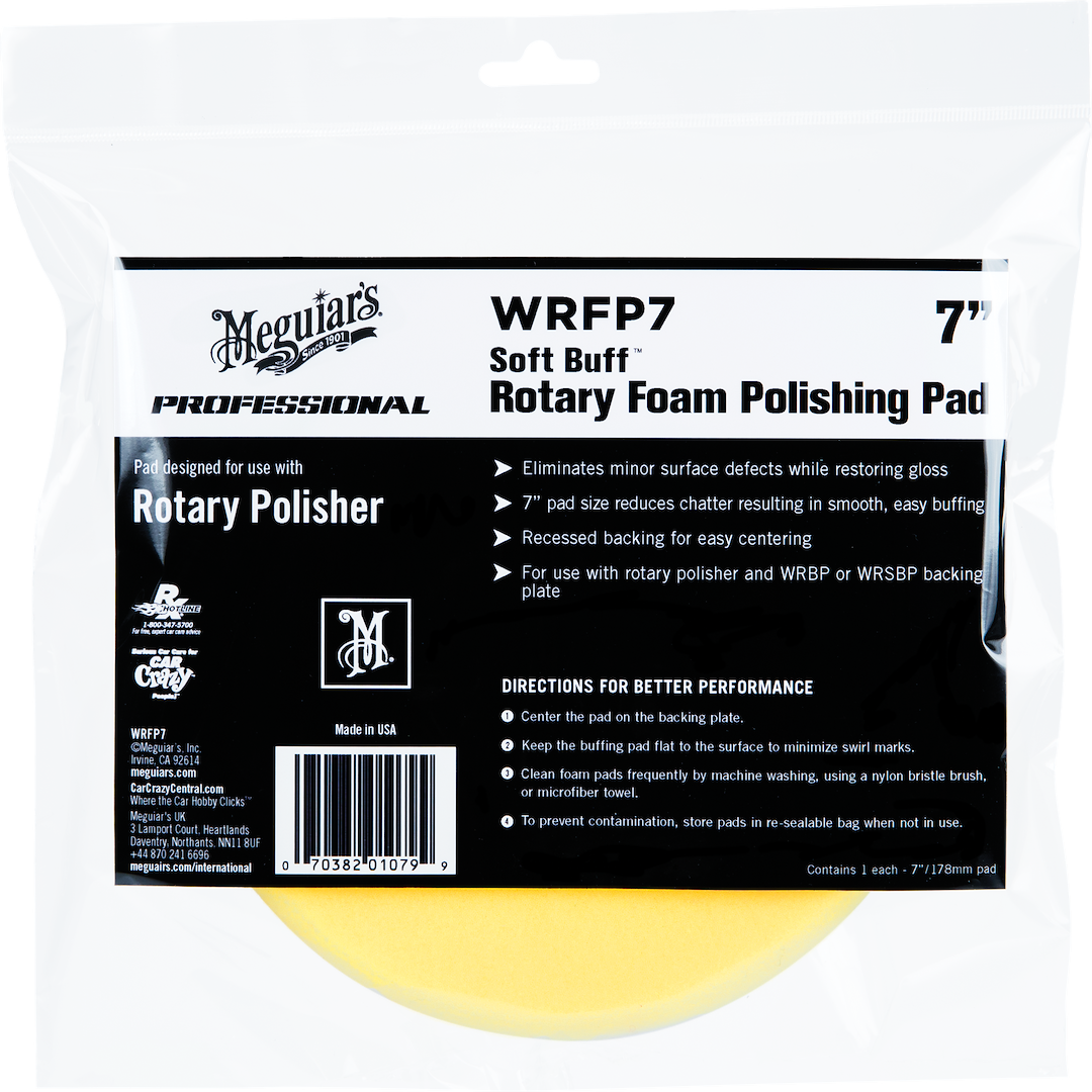 Meguiars Wax Polishing Pad, Soft Buff ™, Use to Eliminate Minor Surface Defects While Restoring Gloss, Foam, 7 Inch Diameter, Single, Yellow – WRFP7