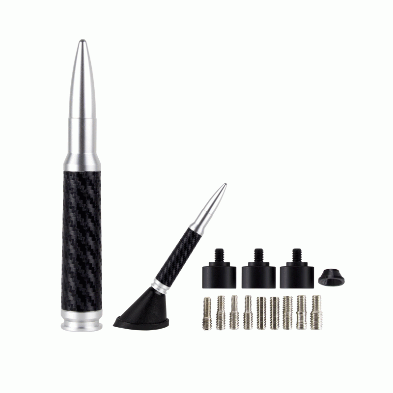 Metra Antenna Mast, Ammotenna, 5-1/2 Inch Length, 0.50 Caliber Replica Design, Billet with Black Carbon Fiber Wrap, Aluminum – 50CF