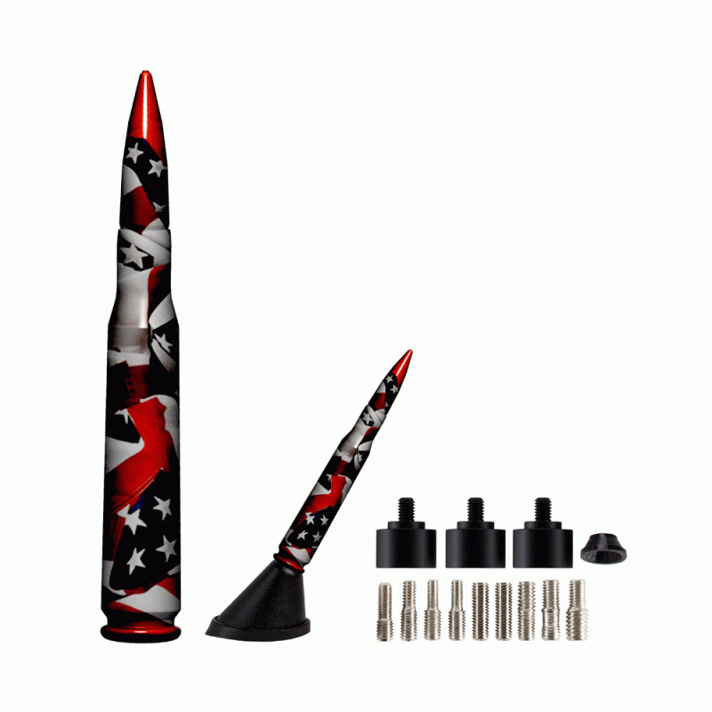 Metra Antenna, Ammotenna, Radio, U.s Flag Wrap, Billet Aluminum, 0.50 Caliber Replica Antenna Mast, 5-1/2 Inch Length, Removable Mast – 50US