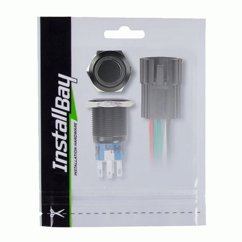 Metra Multi Purpose Switch, 5 Amp Max, 19 Millimeter Round, IP67 Waterproof, LED, Black, With Latch and Harness – IBRBSY19