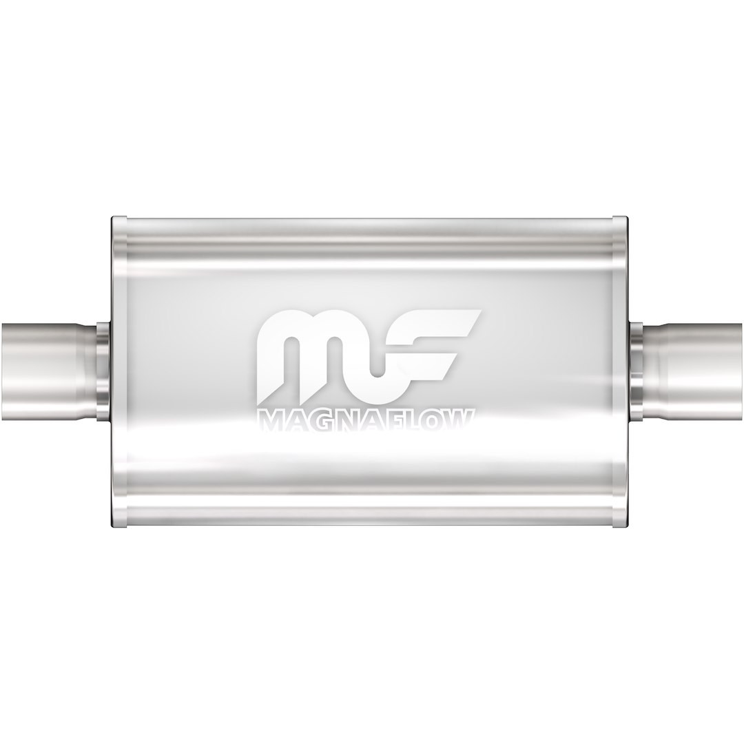 MagnaFlow Exhaust Muffler, 5 Inch X 8 Inch Oval Satin Stainless Steel Case, Single 3 Inch Center Inlet, Single 3 Inch Center Outlet – 12249