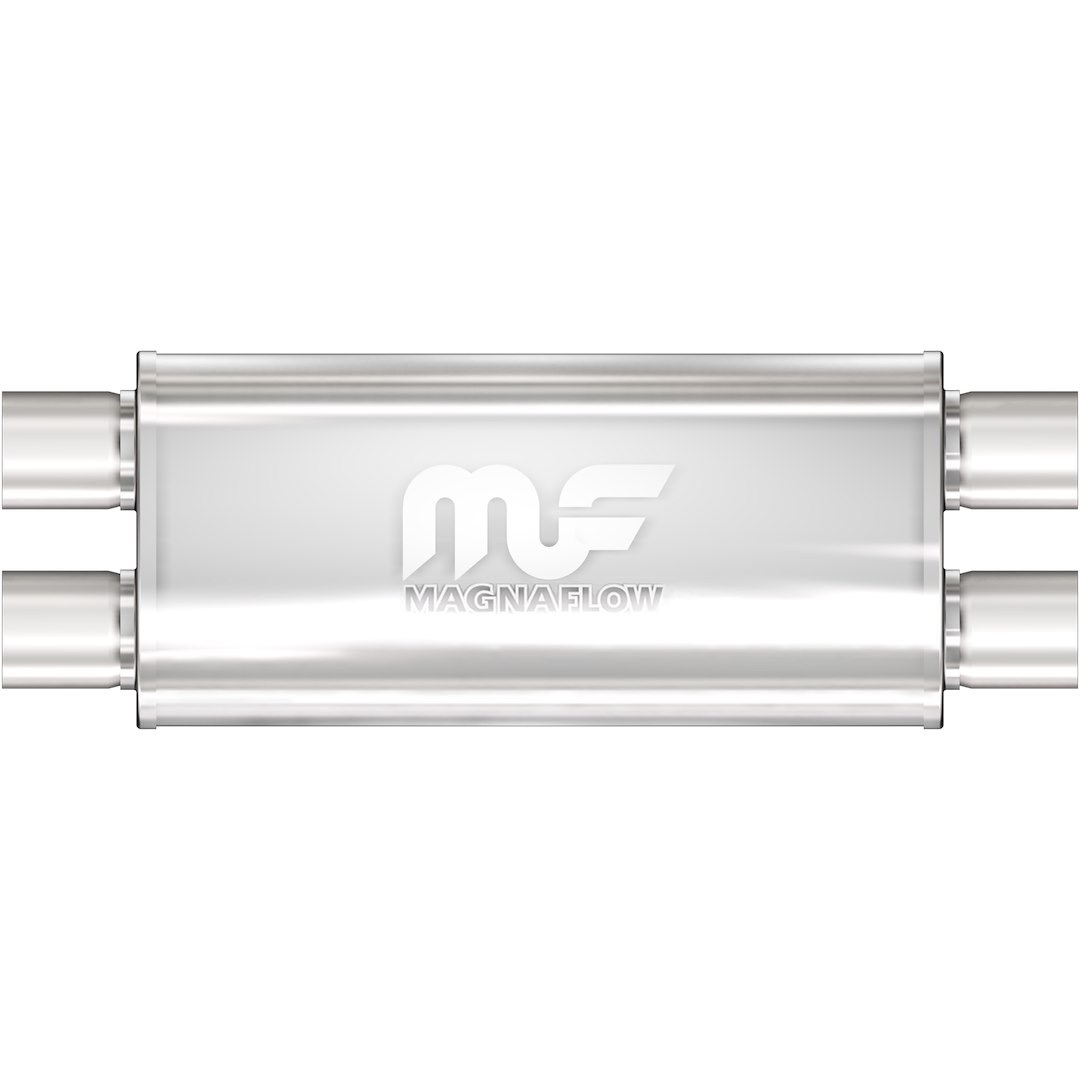 MagnaFlow Exhaust Muffler, 5 Inch X 8 Inch Oval Satin Stainless Steel Case, Dual 2-1/2 Inch Inlets, Dual 2-1/2 Inch Outlets – 12468