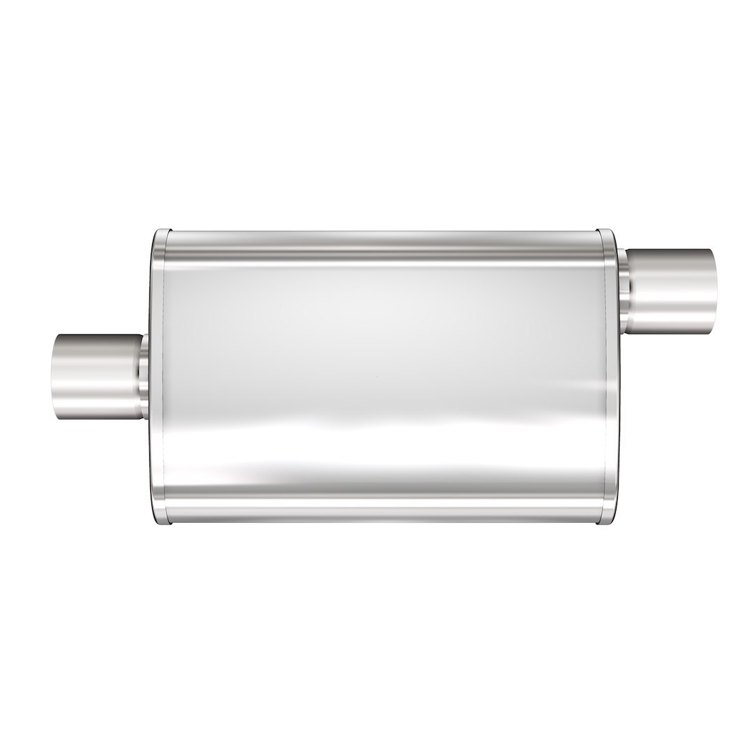MagnaFlow Exhaust Muffler, XL Series, 4 Inch X 9 Inch Oval Stainless Steel Case, Single 2 Inch Offset Inlet, Single 2 Inch Center Outlet – 13214